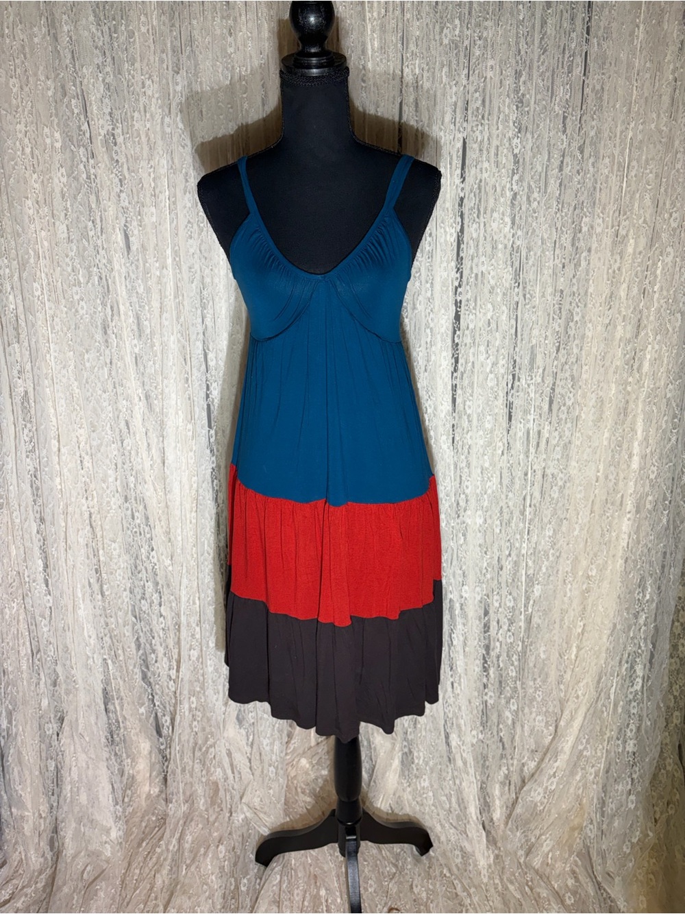 Colorblock Midi Sundress in Teal, Red & Black